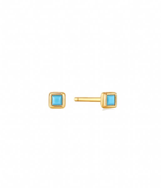 Ania Haie  Turquoise Square Stud Earrings Gold